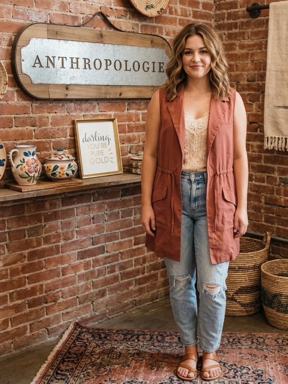 Anthropologie Elevenses Rust Old Town Cargo Vest Medium